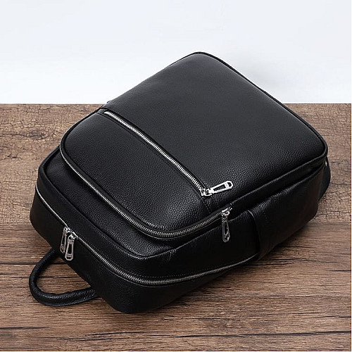 Мужской кожаный рюкзак для поездок и прогулок черный Tiding Bag 75362