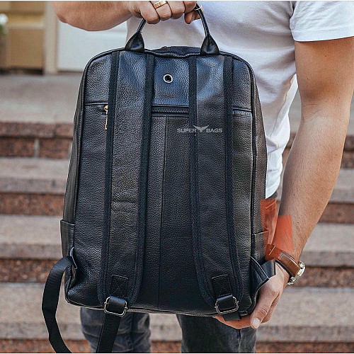 Мужской рюкзак кожаный для ноутбука черный Tiding Bag B2-884371A