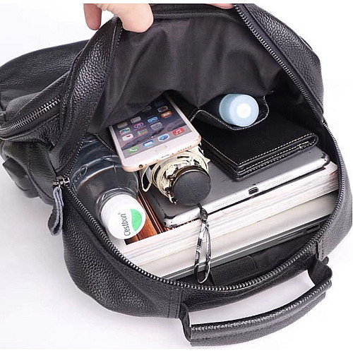 Кожаный мужской рюкзак для ноутбука и поездок черный Tiding Bag D3-93438