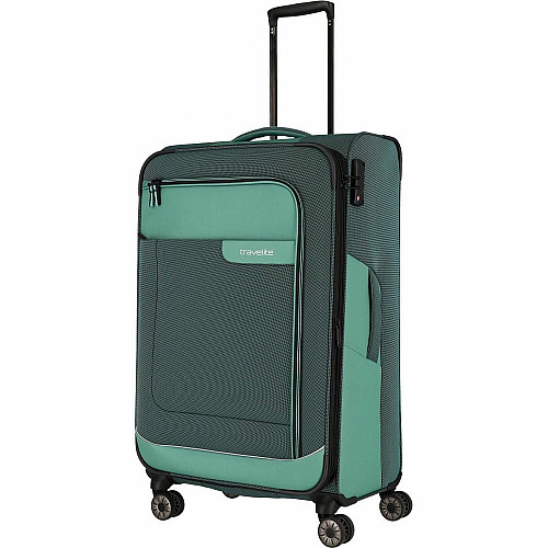 Чемодан Travelite Viia Green L exр на 4 колесах, зеленый