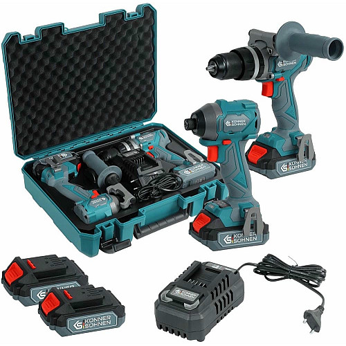 Набор из двух аккумуляторных инструментов Konner&Sohnen KS IDISD 20V SET 2 20В дрель ударная, вертолет, быстрый ЗП 2А акб 2х2А·час кейс 5кг