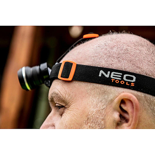 Фонарь налобный на батарейках Neo Tools, AAAх3, 400лм, 5Вт, 3 функции освещения, зум