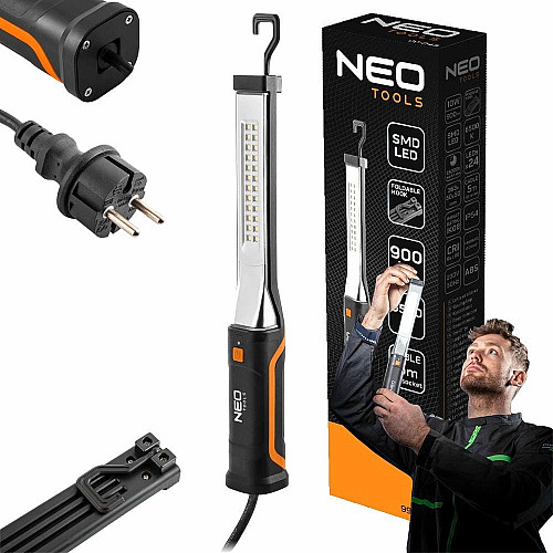 Фонарь инспекционный Neo Tools, 220В, 900лм, 10Вт, кабель 5м, крючок 360°, IK08 ударопрочность, IP44