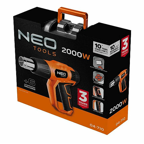 Фен будівельний Neo Tools 2000Вт 70-600°C 300/500л·хв 0.77кг