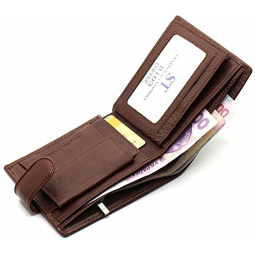 Коричневый мужской портмоне из натуральной кожи с фиксацией ST Leather ST103