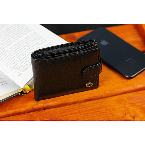 Шкіряне чоловіче портмоне на кнопці ST Leather ST104 Чорний