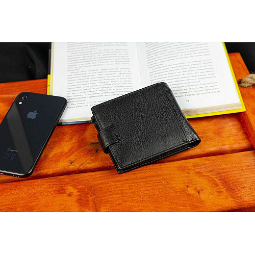 Чорне чоловіче портмоне із натуральної шкіри з фіксацією ST Leather ST103