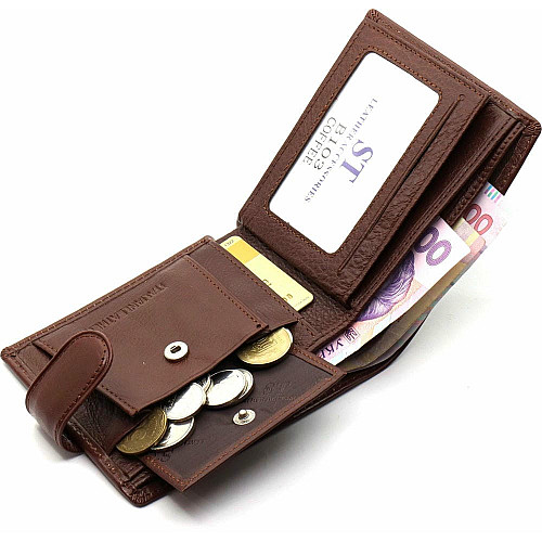Коричневый мужской портмоне из натуральной кожи с фиксацией ST Leather ST103