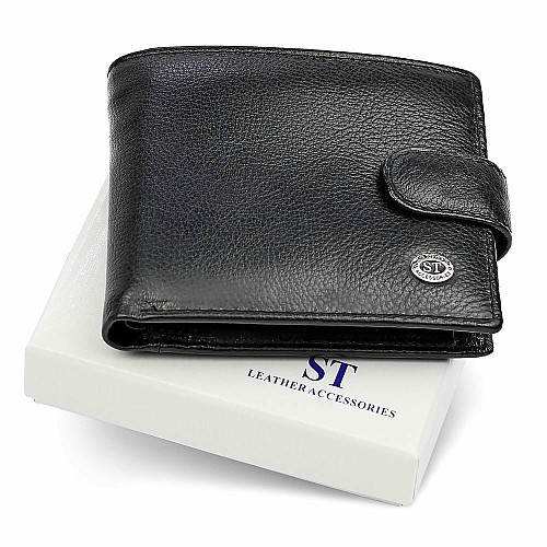 Шкіряне чоловіче портмоне на кнопці ST Leather ST-104-1 чорний