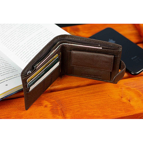 Шкіряне чоловіче портмоне на кнопці ST Leather ST104 Коричневе