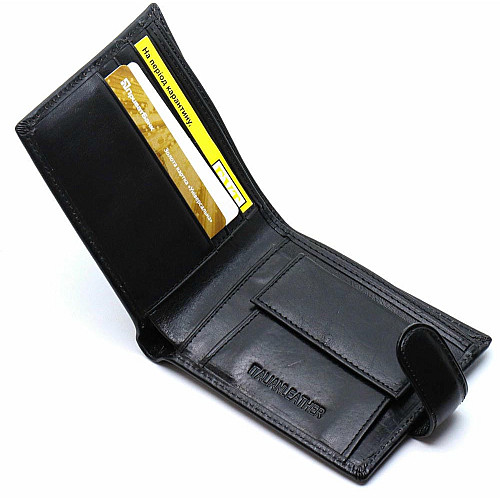 Шкіряне чоловіче портмоне на кнопці ST Leather ST104 Чорний