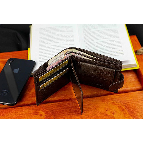 Коричневый мужской портмоне из натуральной кожи с фиксацией ST Leather ST103