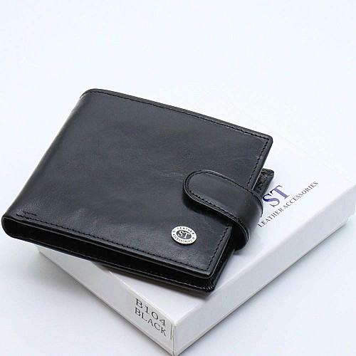 Шкіряне чоловіче портмоне на кнопці ST Leather ST104 Чорний
