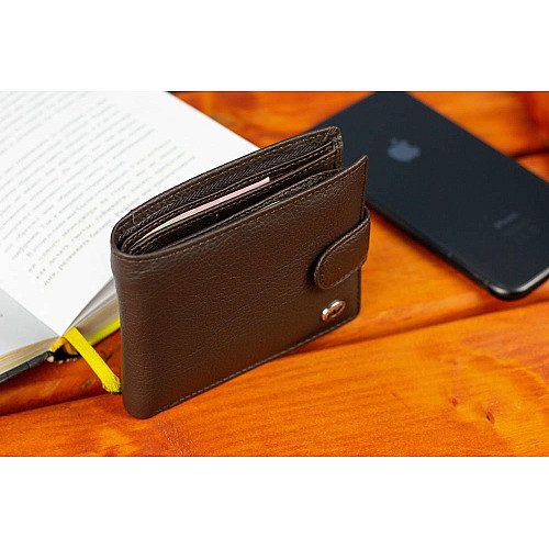 Шкіряне чоловіче портмоне на кнопці ST Leather ST104 Коричневе