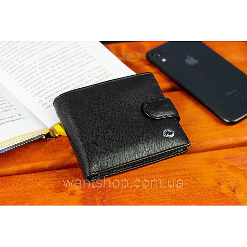Шкіряне чоловіче портмоне на кнопці ST Leather ST-104-1 чорний