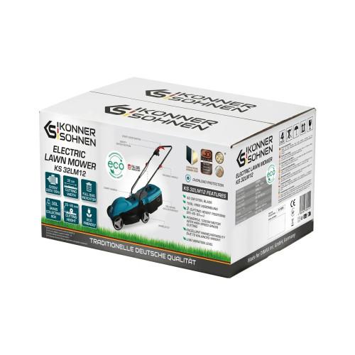 Газонокосарка мережева Konner&Sohnen KS 32LM12 1200Вт 32см 30л 25-65мм 6.5кг