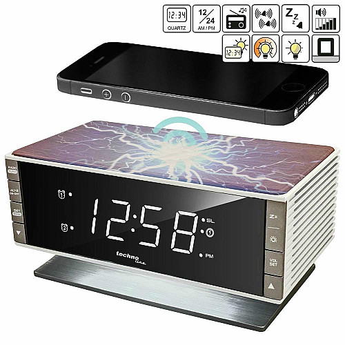 Часы настольные с радио Technoline WT487 Wireless Mobile Charging White/Brown (WT487)