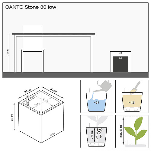 Вазон Lechuza Canto Stone 30 низкий, светло-серый