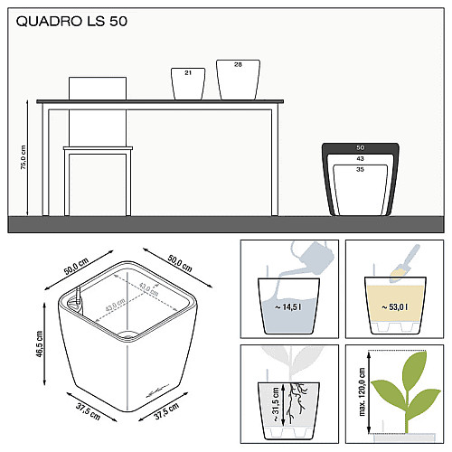 Вазон Lechuza Quadro Premium LS 50 Сіро-коричневий