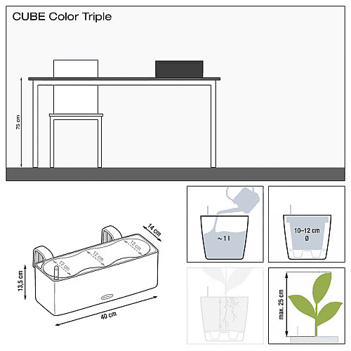 Вазон Lechuza Cube Color Triple Серый