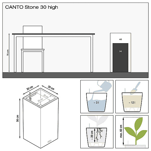 Вазон Lechuza Canto Stone 30 High Графітовий