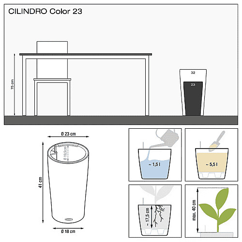 Вазон Lechuza Cilindro Color 23 Бежевый