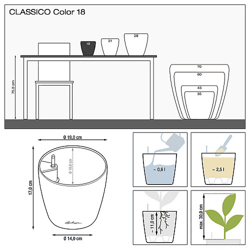 Горшок Lechuza Classico Color 18 Серый