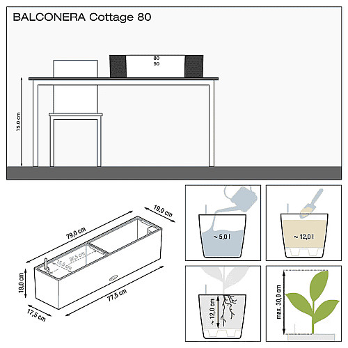Вазон Lechuza Balconera Cottage 80 Світло-сірий