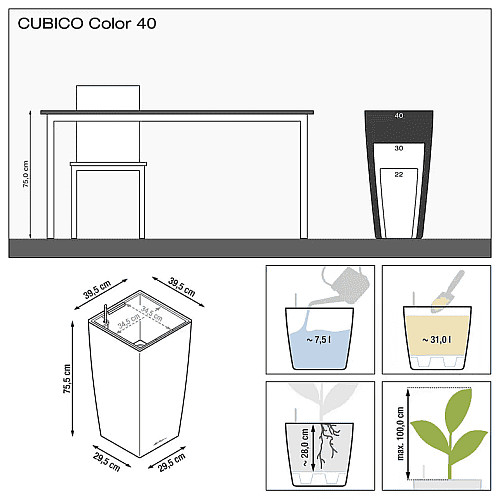 Вазон Lechuza Cubico Color 40 Сірий