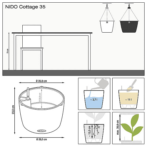 Вазон Lechuza Nido Cottage 35 Белый