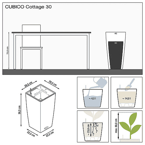 Вазон Lechuza Cubico Cottage 30 Світло-сірий