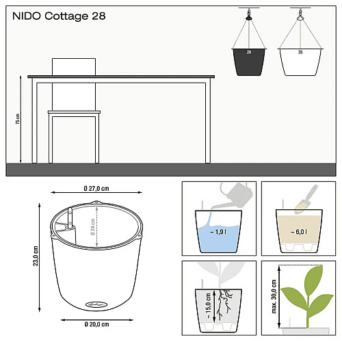 Вазон Lechuza Nido Cottage 28 Графітовий