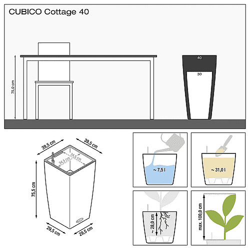 Вазон Lechuza Cubico Cottage 40 Світло-сірий