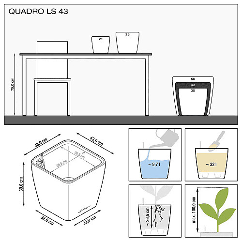 Вазон Lechuza Quadro Premium LS 43 Сіро-коричневий