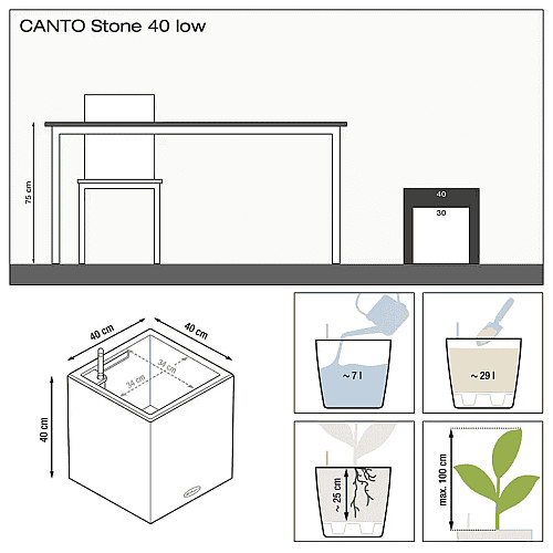 Вазон Lechuza Canto Stone 40 Low Білий