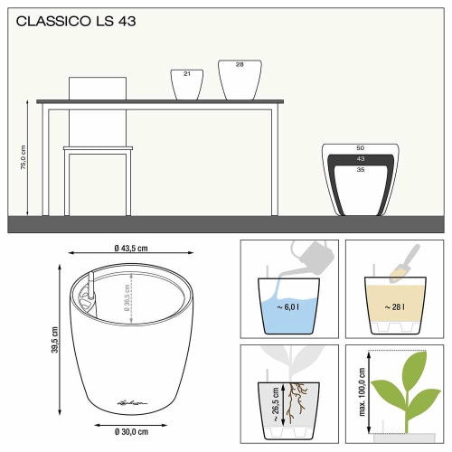 Вазон Lechuza CLASSICO Color LS 43, білий