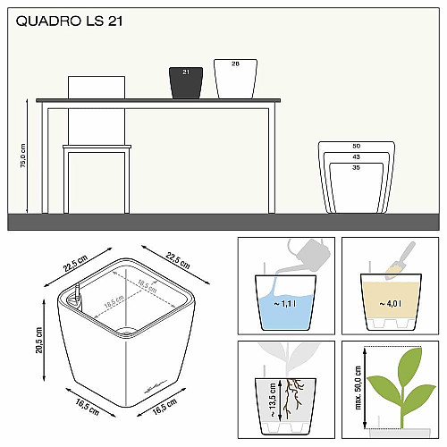 Вазон Lechuza Quadro Premium LS 21, антрацит