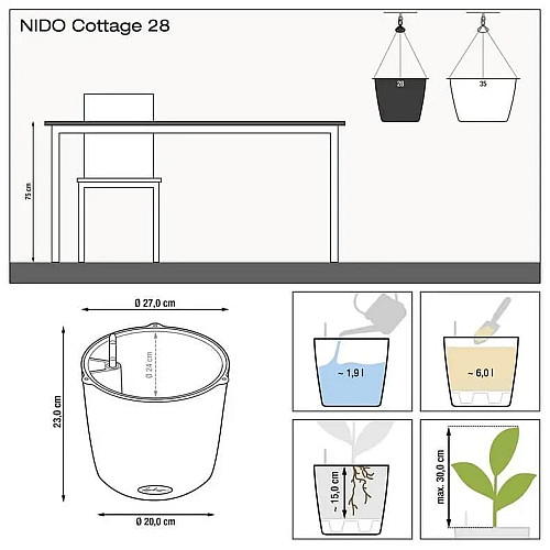 15094 Вазон Lechuza Cottage Nido 28, бузковий
