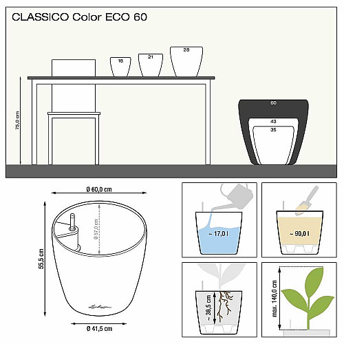 Вазон Lechuza CLASSICO Color ECO 60 сірий