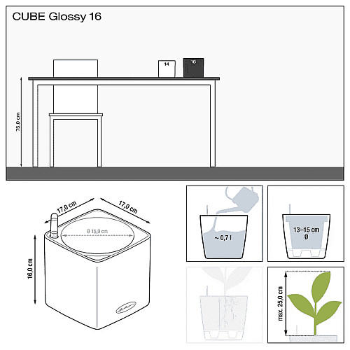 Вазон Lechuza Cube Glossy 16 Антрацит