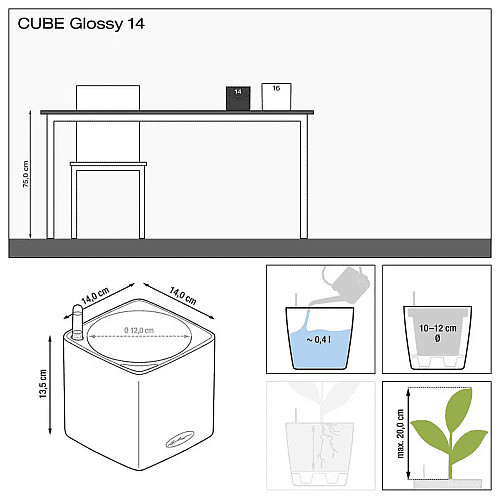 Вазон Lechuza Cube Glossy 14 Антрацит