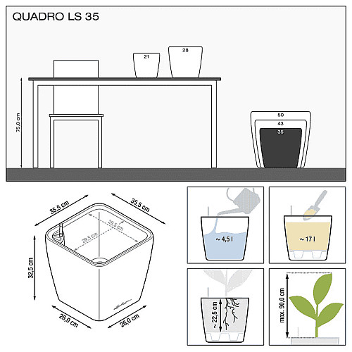 Вазон Lechuza Quadro Premium LS 35 Сіро-коричневий