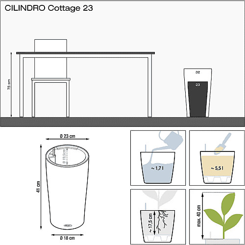 Вазон Lechuza Cilindro Cottage 23 Білий