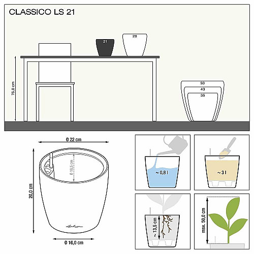 Вазон Lechuza CLASSICO Color LS 21, білий