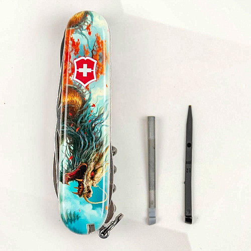 Ніж Victorinox Huntsman Zodiac 91мм/15функ/Бойовий дракон/різнокольоровий