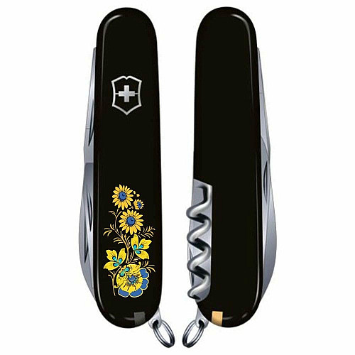 Нож Victorinox Spartan Ukraine 91мм/12функ/цветы в укр.стиле/черный
