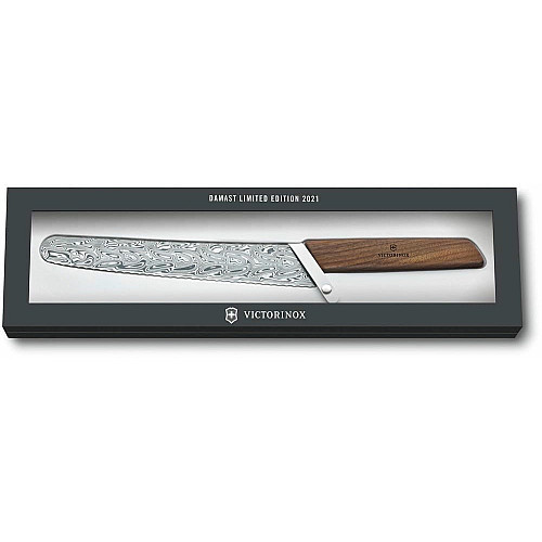 Кухонный нож Victorinox Swiss Modern Bread&Pastry Damast, 22 см, из ореха. ручкой (Lim.Ed. 1884)