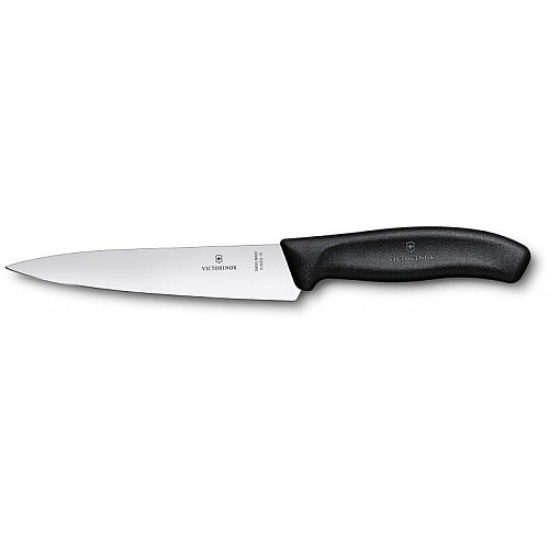 Кухонный нож Victorinox SwissClassic Carving, 15 см, черный. ручкой, блистер