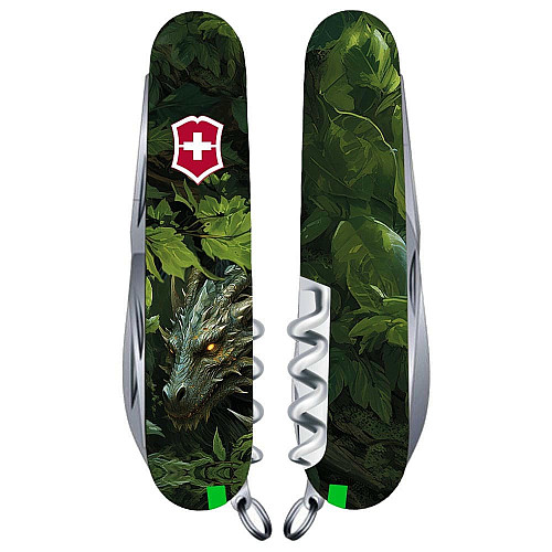 Нож Victorinox Huntsman Zodiac 91мм/15функ/Зеленый деревянный дракон/разноцветный