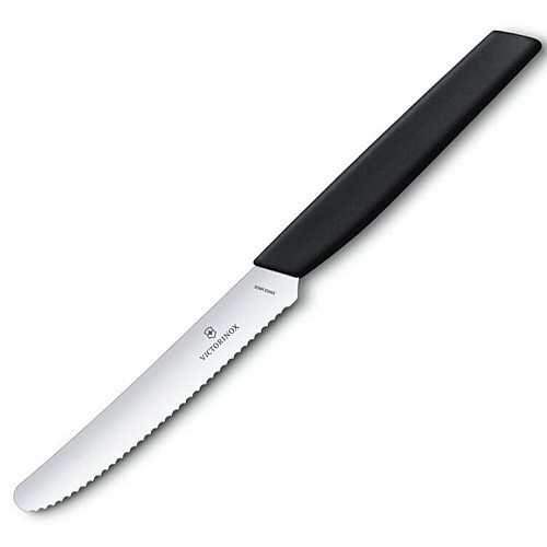 Кухонный нож Victorinox Swiss Modern Tomato&Sausage, 11 см, черный. ручкой